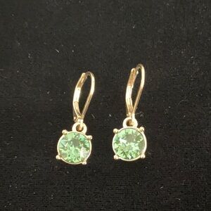 Swarovski Green Crystal Leverback Earrings Gold Tone Swan
